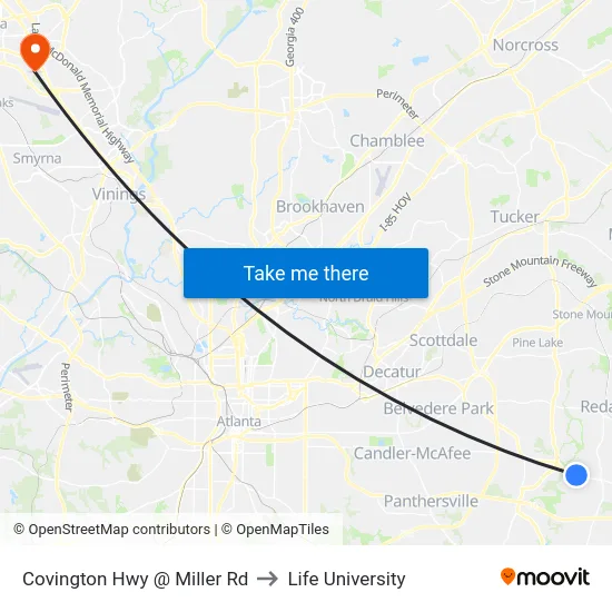 Covington Hwy @ Miller Rd to Life University map