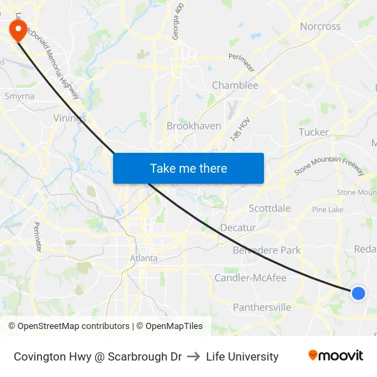 Covington Hwy @ Scarbrough Dr to Life University map