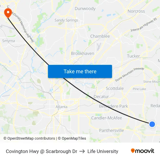 Covington Hwy @ Scarbrough Dr to Life University map