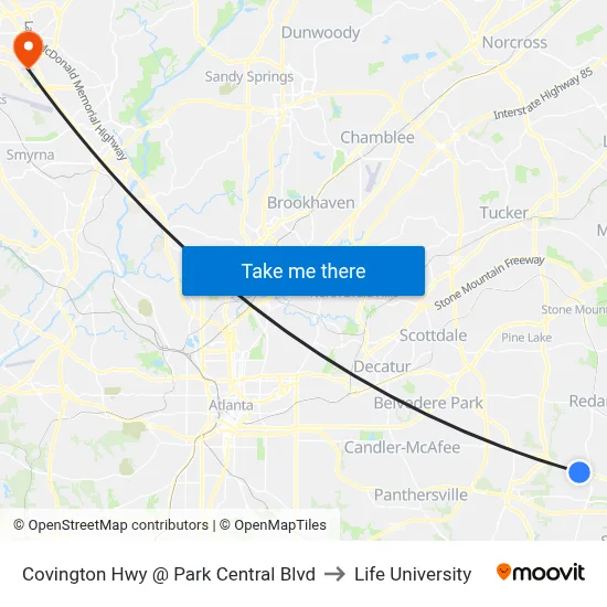 Covington Hwy @ Park Central Blvd to Life University map