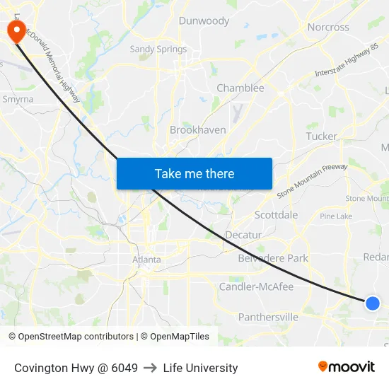 Covington Hwy @ 6049 to Life University map