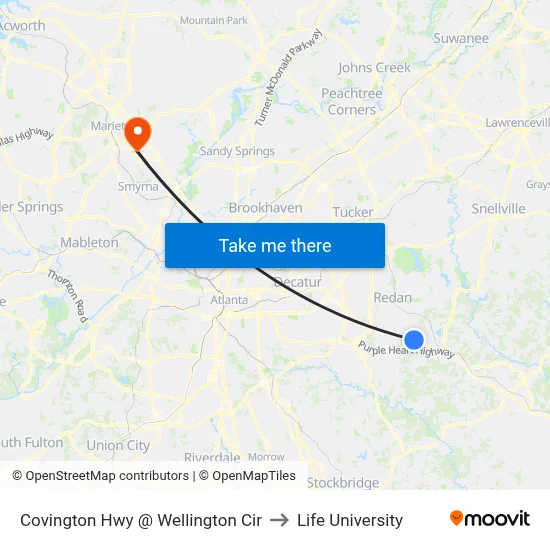 Covington Hwy @ Wellington Cir to Life University map