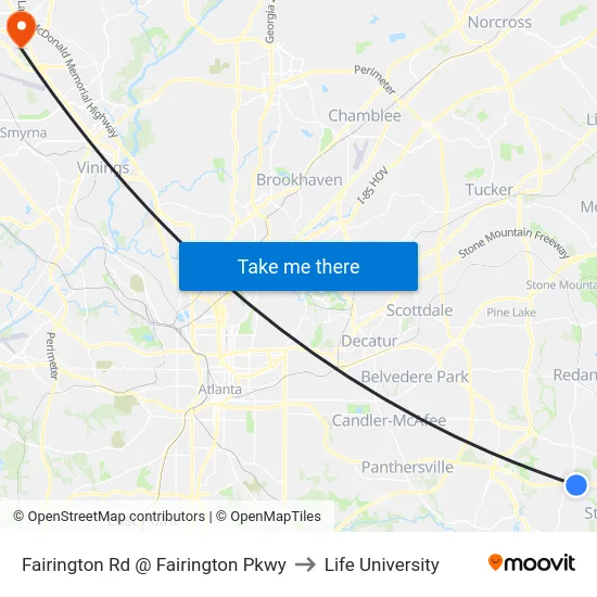 Fairington Rd @ Fairington Pkwy to Life University map