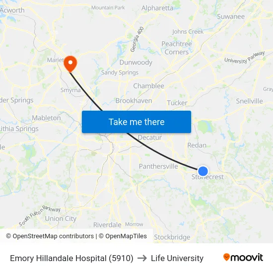 Emory Hillandale Hospital (5910) to Life University map