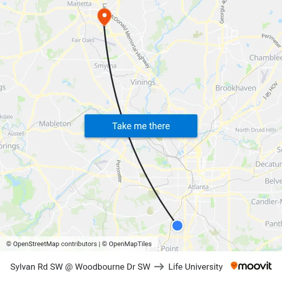 Sylvan Rd SW @ Woodbourne Dr SW to Life University map
