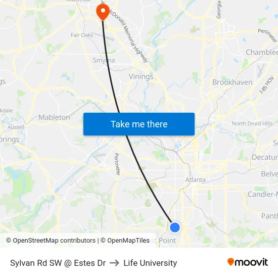 Sylvan Rd SW @ Estes Dr to Life University map