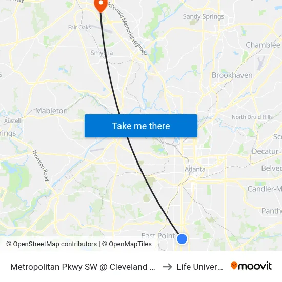 Metropolitan Pkwy SW @ Cleveland Ave S to Life University map