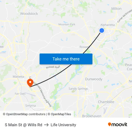 S Main St @ Wills Rd to Life University map
