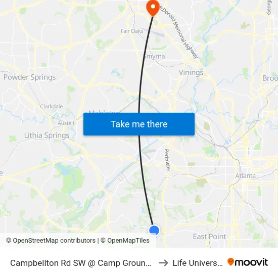Campbellton Rd SW @ Camp Ground Rd to Life University map