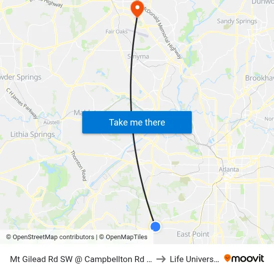 Mt Gilead Rd SW @ Campbellton Rd SW to Life University map