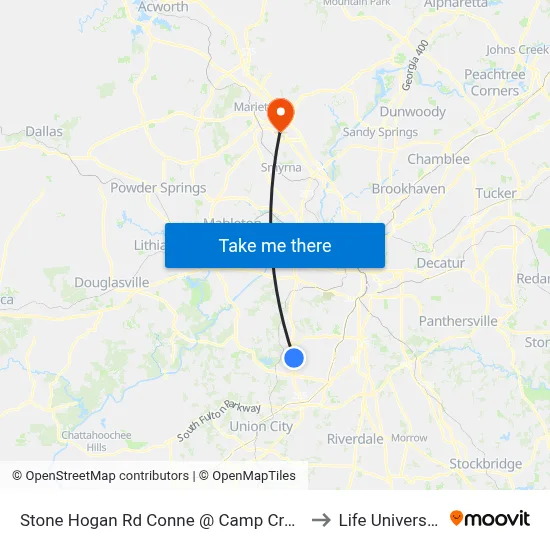 Stone Hogan Rd Conne @ Camp Creek to Life University map