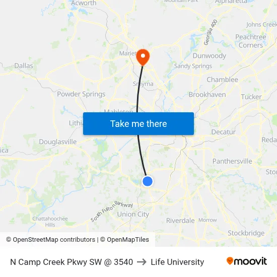 N Camp Creek Pkwy SW @ 3540 to Life University map