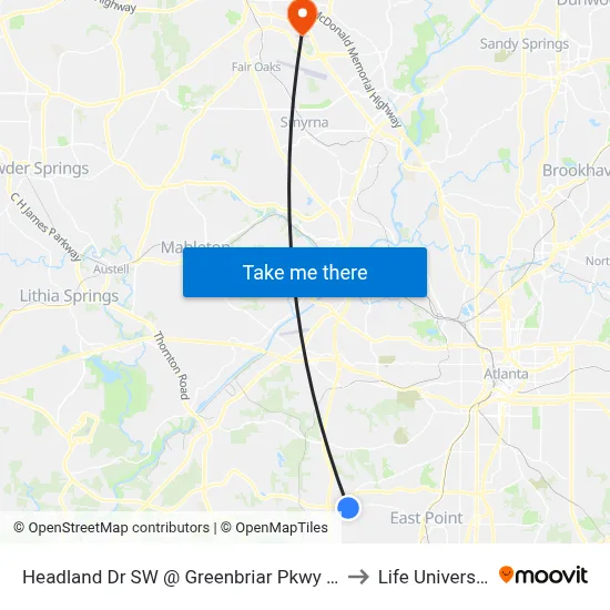 Headland Dr SW @ Greenbriar Pkwy SW to Life University map