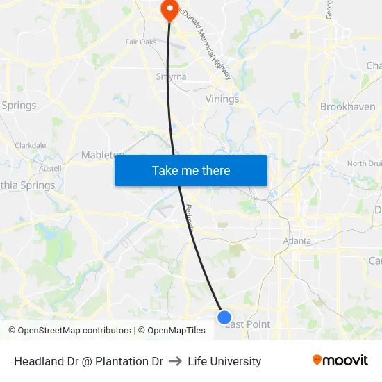 Headland Dr @ Plantation Dr to Life University map