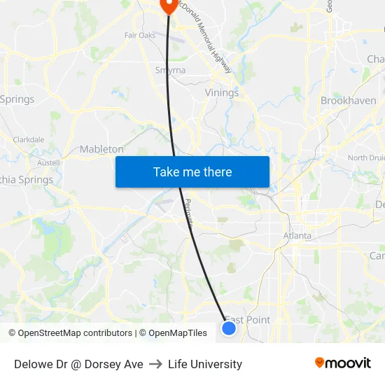Delowe Dr @ Dorsey Ave to Life University map