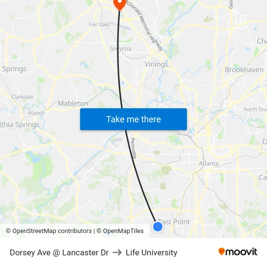 Dorsey Ave @ Lancaster Dr to Life University map