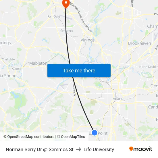 Norman Berry Dr @ Semmes St to Life University map