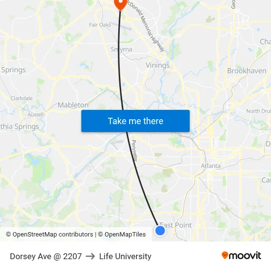 Dorsey Ave @ 2207 to Life University map
