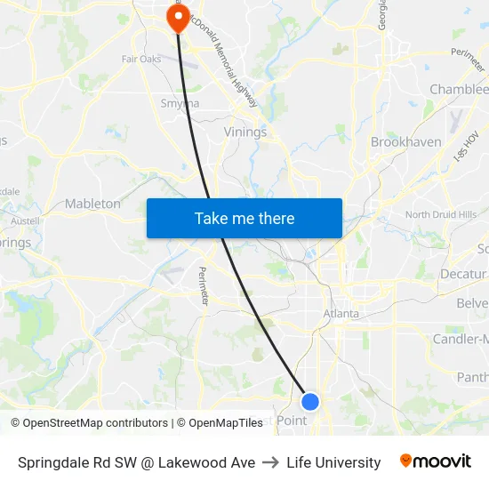 Springdale Rd SW @ Lakewood Ave to Life University map