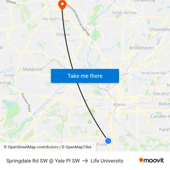 Springdale Rd SW @ Yale Pl SW to Life University map