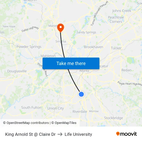 King Arnold St @ Claire Dr to Life University map