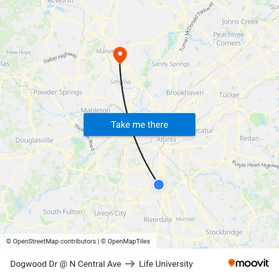 Dogwood Dr @ N Central Ave to Life University map