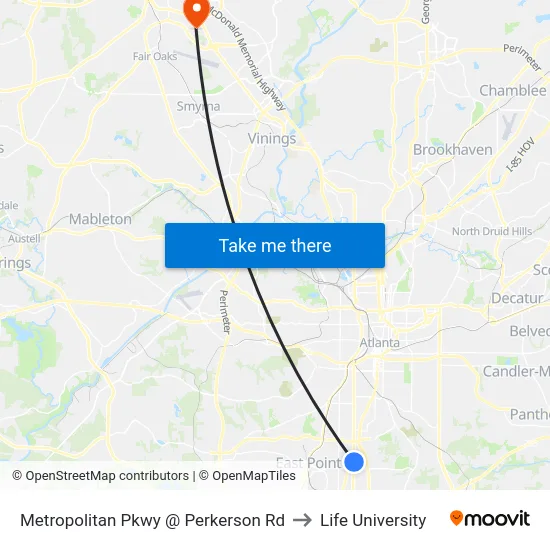 Metropolitan Pkwy @ Perkerson Rd to Life University map