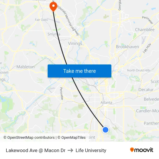 Lakewood Ave @ Macon Dr to Life University map