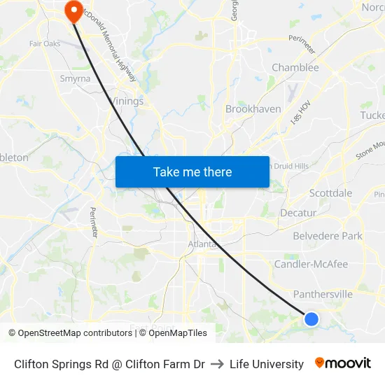 Clifton Springs Rd @ Clifton Farm Dr to Life University map