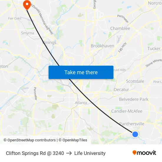 Clifton Springs Rd @ 3240 to Life University map
