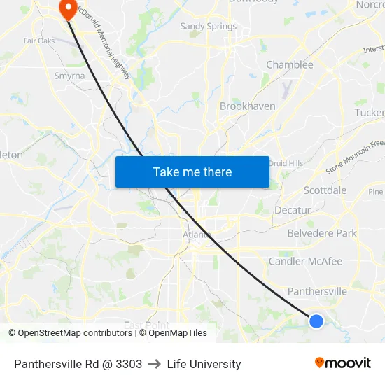 Panthersville Rd @ 3303 to Life University map