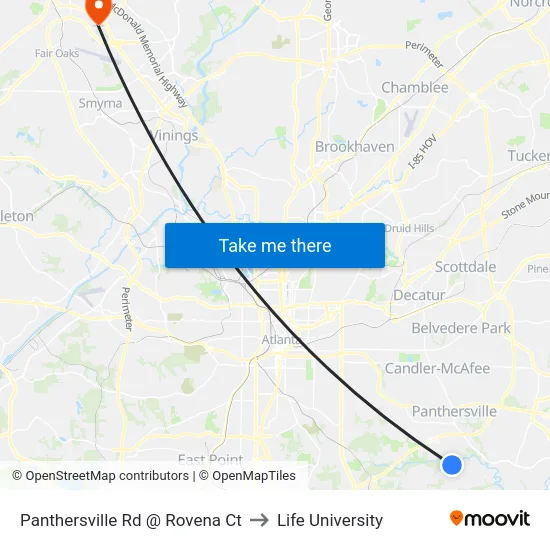 Panthersville Rd @ Rovena Ct to Life University map