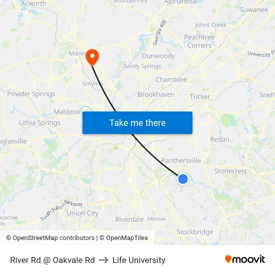 River Rd @ Oakvale Rd to Life University map