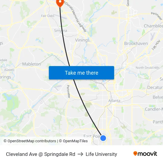 Cleveland Ave @ Springdale Rd to Life University map