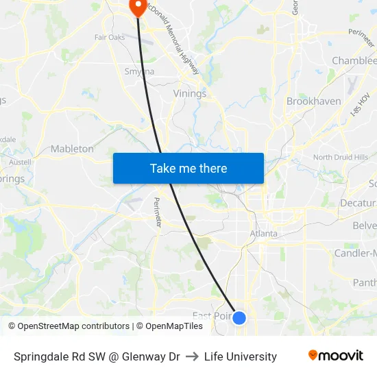 Springdale Rd SW @ Glenway Dr to Life University map
