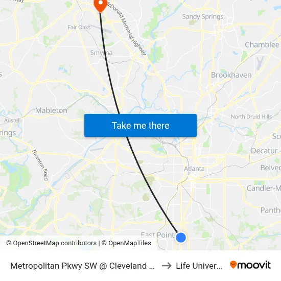 Metropolitan Pkwy SW @ Cleveland Ave S to Life University map