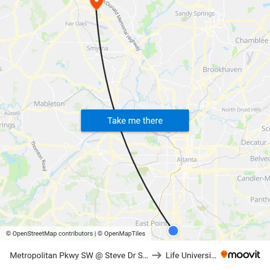 Metropolitan Pkwy SW @ Steve Dr SW to Life University map