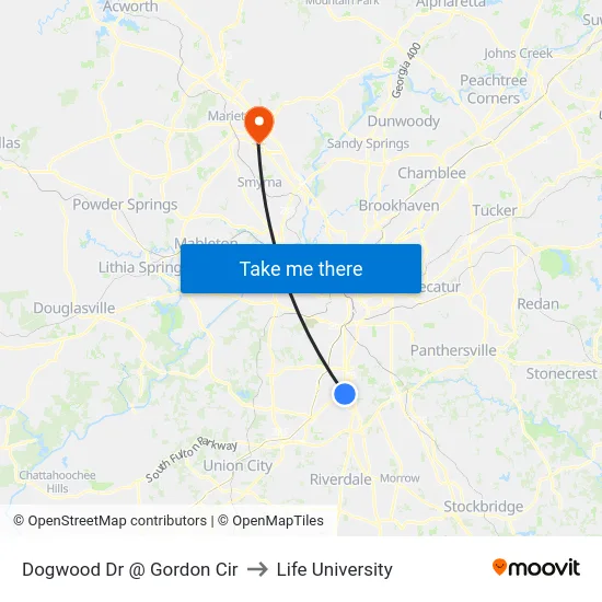 Dogwood Dr @ Gordon Cir to Life University map