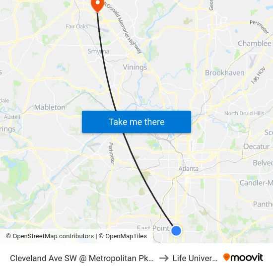 Cleveland Ave SW @ Metropolitan Pkwy SW to Life University map