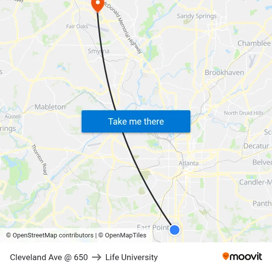 Cleveland Ave @ 650 to Life University map