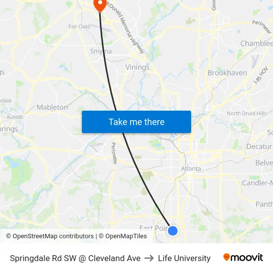Springdale Rd SW @ Cleveland Ave to Life University map
