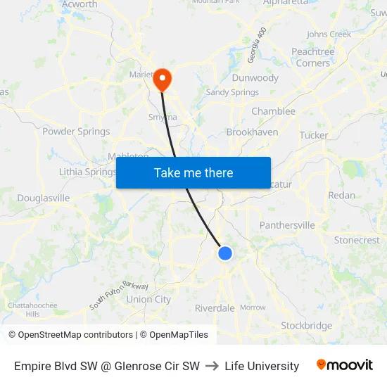 Empire Blvd SW @ Glenrose Cir SW to Life University map