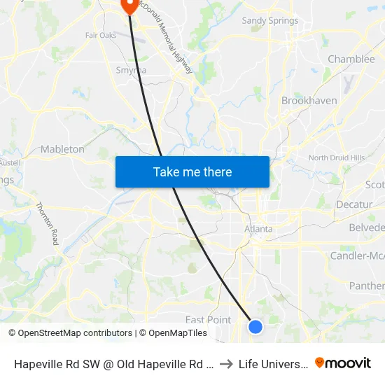 Hapeville Rd SW @ Old Hapeville Rd SW to Life University map