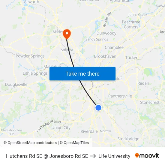 Hutchens Rd SE @ Jonesboro Rd SE to Life University map