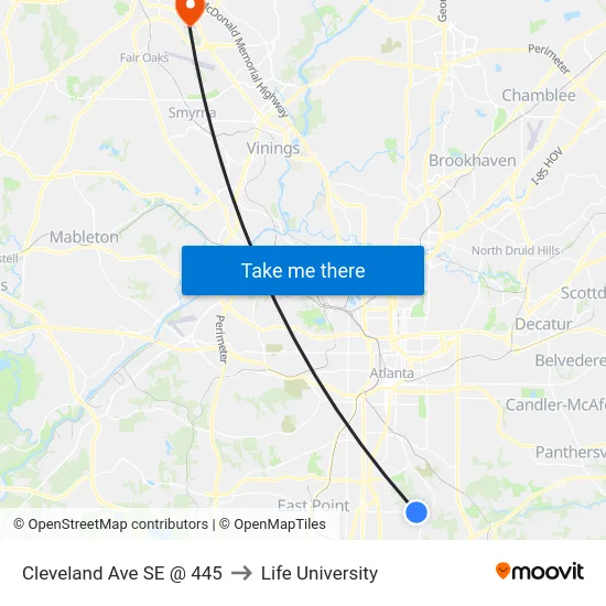 Cleveland Ave SE @ 445 to Life University map