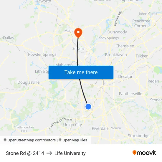 Stone Rd @ 2414 to Life University map