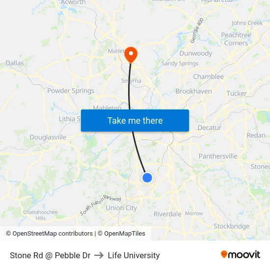 Stone Rd @ Pebble Dr to Life University map