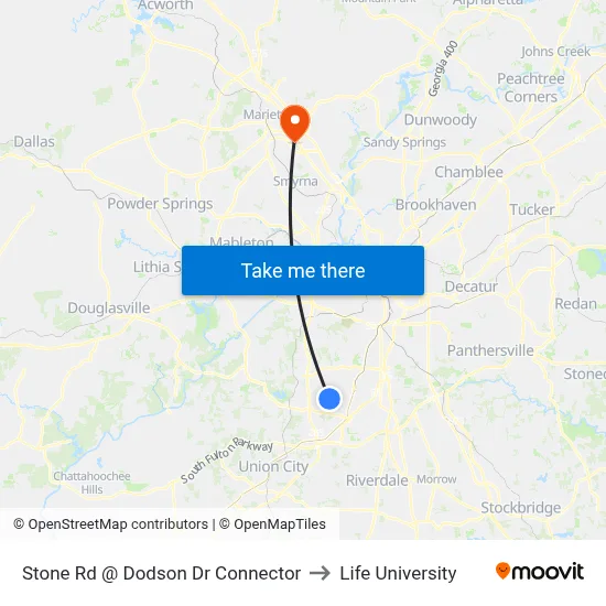 Stone Rd @ Dodson Dr Connector to Life University map