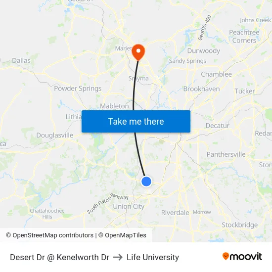 Desert Dr @ Kenelworth Dr to Life University map