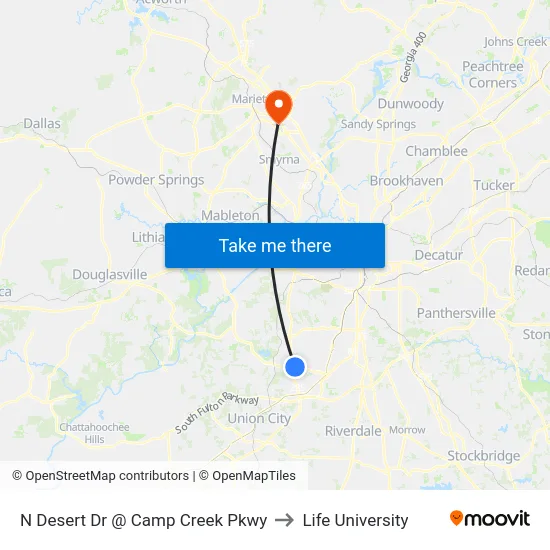 N Desert Dr @ Camp Creek Pkwy to Life University map